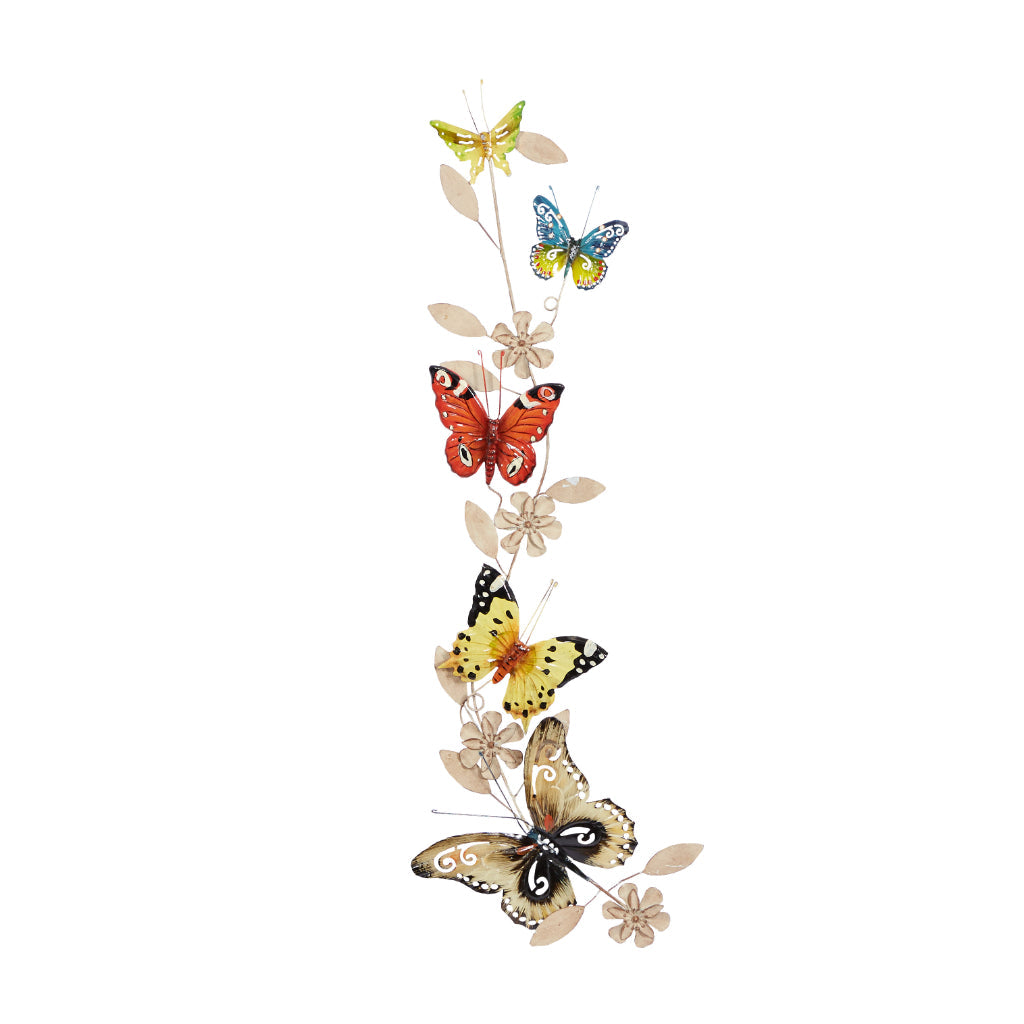 MTL BUTTERFLY DECOR 10"W, 39"H, ECLECTIC, WALL DECOR-METAL, ANIMALS, Iron, Multi Colored