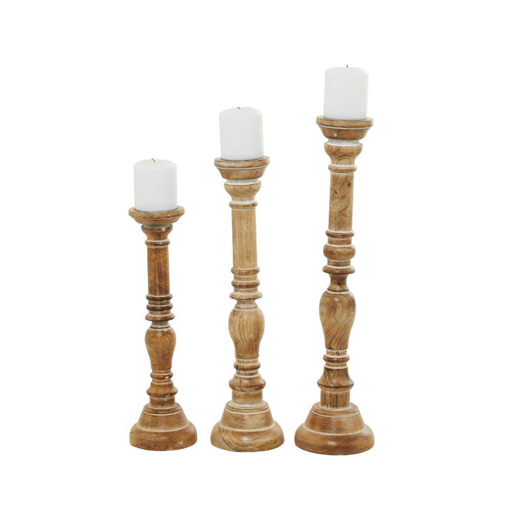 WD CNDL HLDR S/3 24", 21", 17"H, TRADITIONAL, CANDLE HOLDERS, CANDLE HOLDERS, Mango Wood, Brown