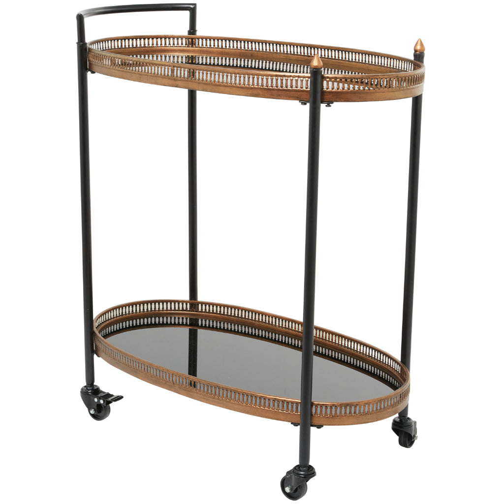BAR CART BLK BRS 30"W, 35"H, TRADITIONAL, ACCENT FURNITURE, WINE, STORAGE & CARTS, Metal, Brass