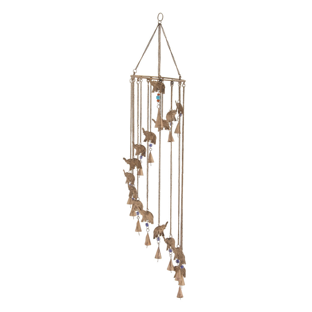 MTL GLS ELEPHNT WINDCHIME 7"W, 36"H, ECLECTIC, GARDEN, WINDCHIMES-METAL, Iron, Brass