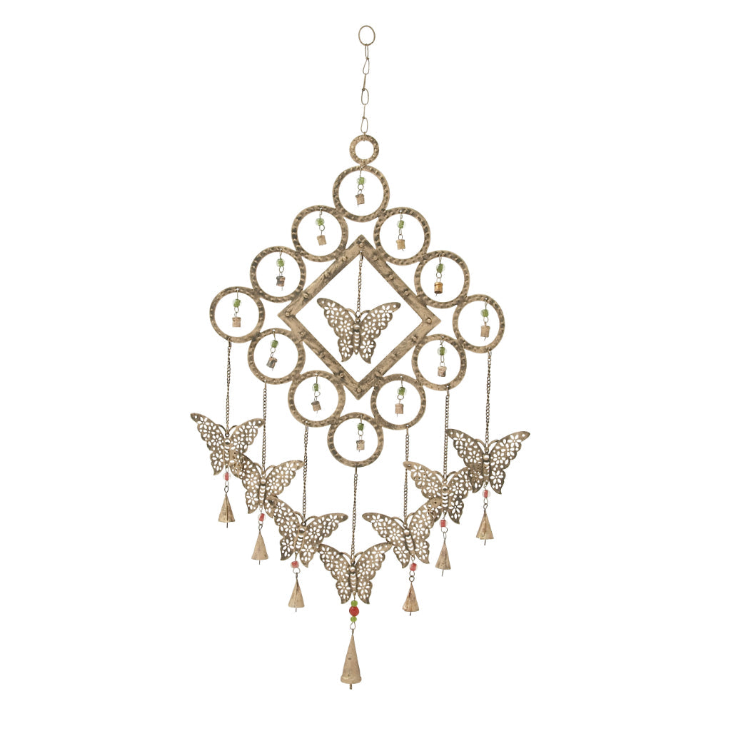 MTL BUTTERFLY WINDCHIME 15"W, 36"H, ECLECTIC, GARDEN, WINDCHIMES-METAL, Iron, Brass