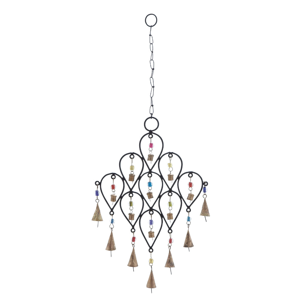 METAL BELL WINDCHIME 10"W, 24"H, ECLECTIC, GARDEN, WINDCHIMES-METAL, Iron, Black