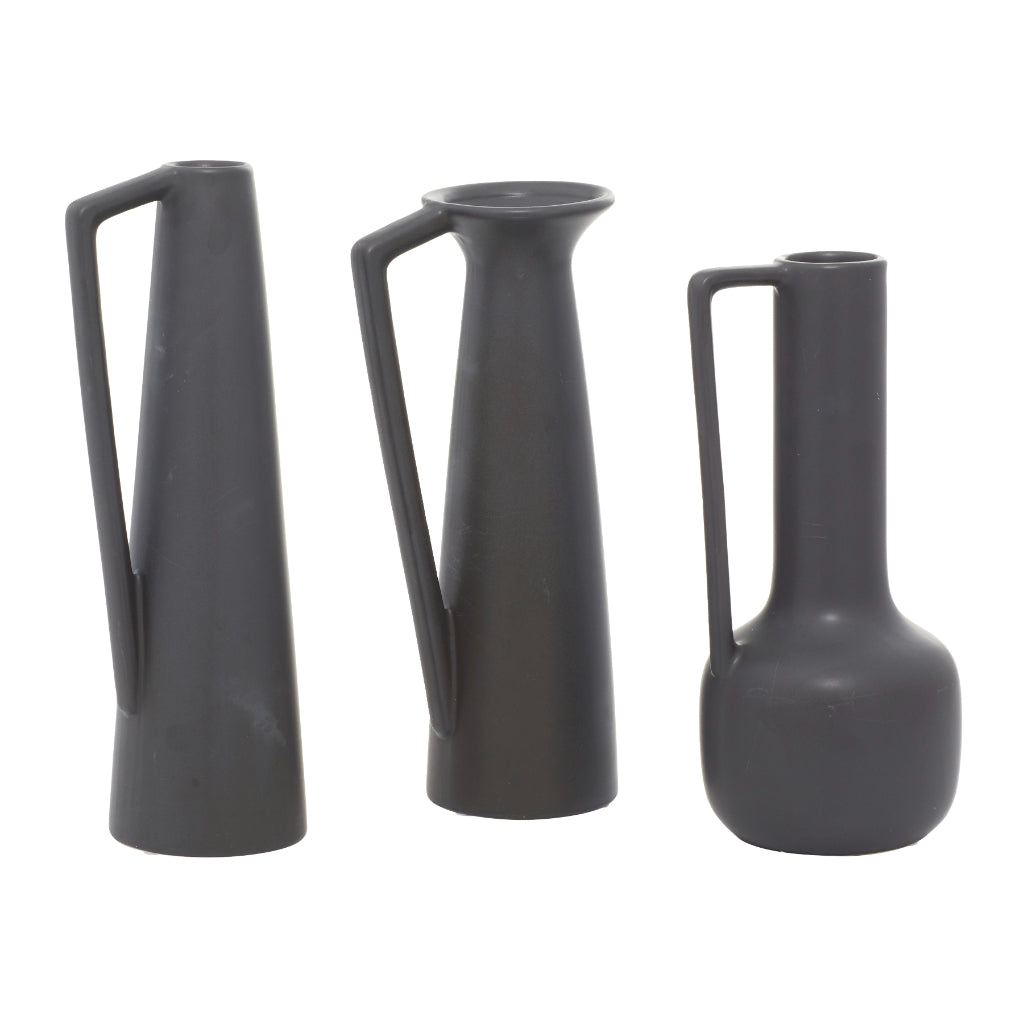 =CER VASE GRY S/3 12", 13", 11"H, MODERN, VASES, VASES-CERAMIC, Ceramic, Gray
