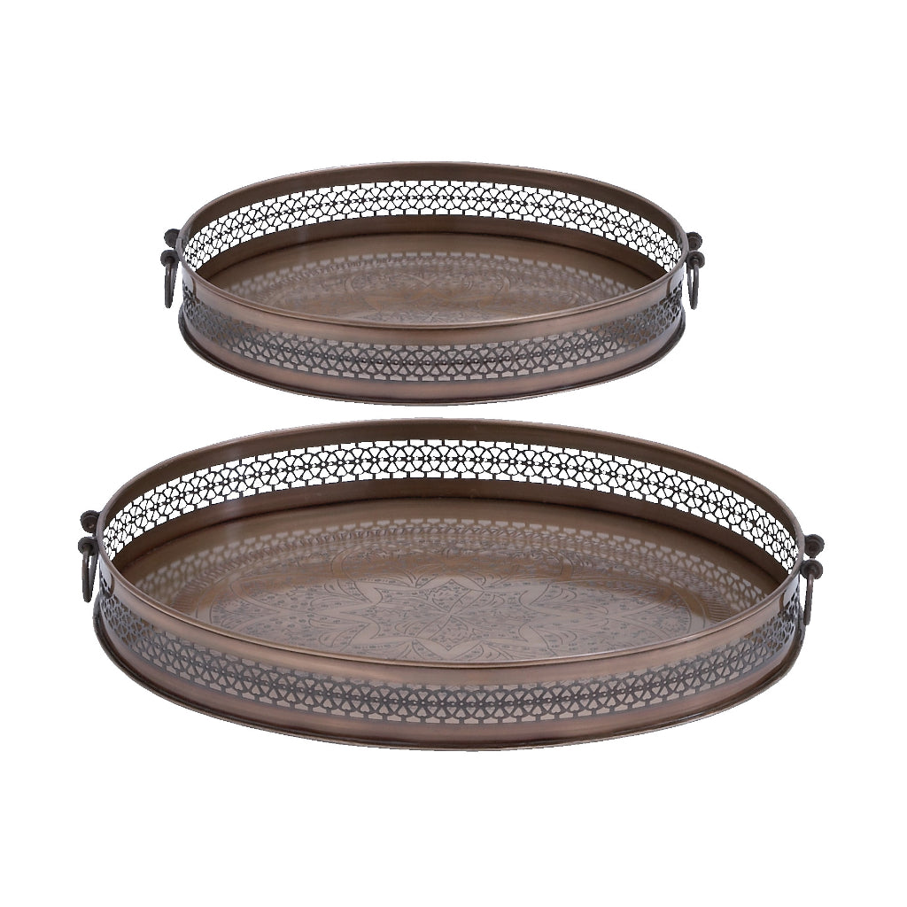 MTL TRAY S/2 17", 14"W, TRADITIONAL, TRAYS, TRAYS-METAL, Metal, Brown
