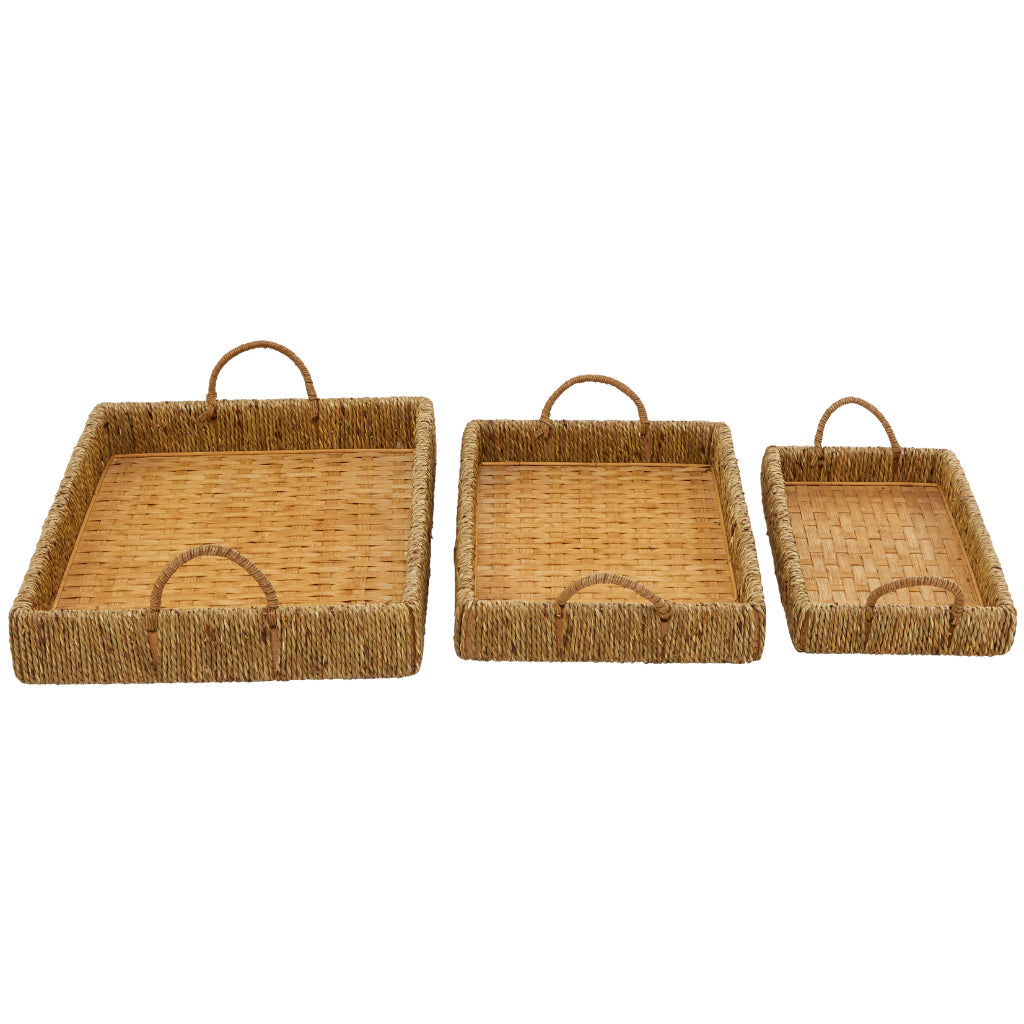 BAMBOO WD TRAYS S/3 22", 20", 19"W, BOHEMIAN, TRAYS, TRAYS-RATTAN, Bamboo, Brown