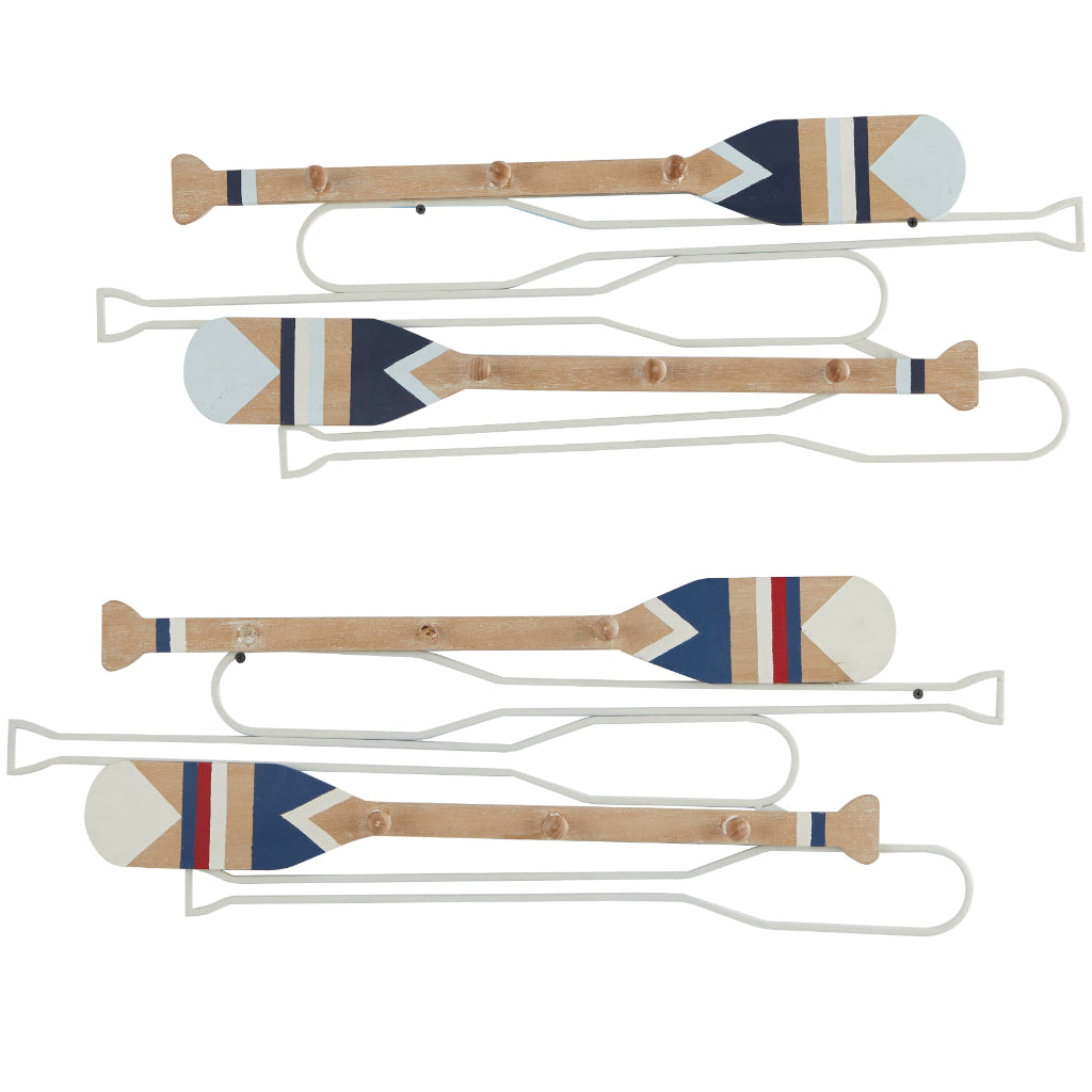 MTL WD WALL PADDLE HOOK S/2 30", 29"W, NAUTICAL, HOME ORGANIZATION, WALL HOOKS, Wood, Light Brown