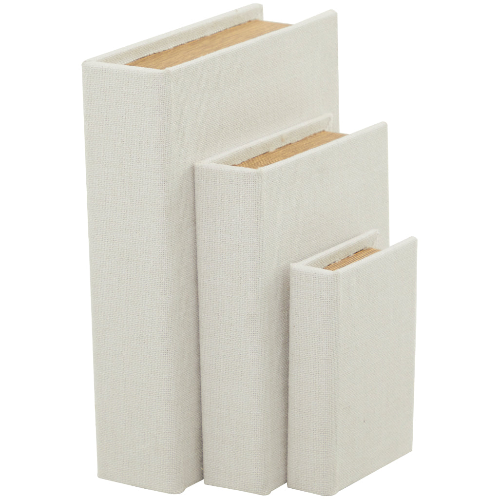 WD BURLAP BOOK BOX  S/3 12", 9", 6"H, MODERN, BOXES, FAUX, Linen, White