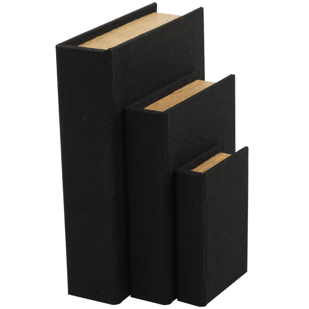 WD BURLAP BOOK BOX  S/3 12", 9", 6"H, MODERN, BOXES, FAUX, Linen, Black