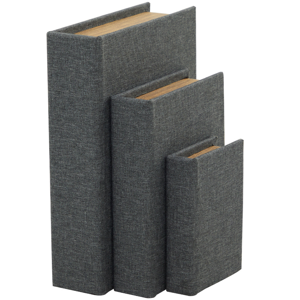 WD BURLAP BOOK BOX  S/3 12", 9", 6"H, MODERN, BOXES, FAUX, Linen, Light Gray