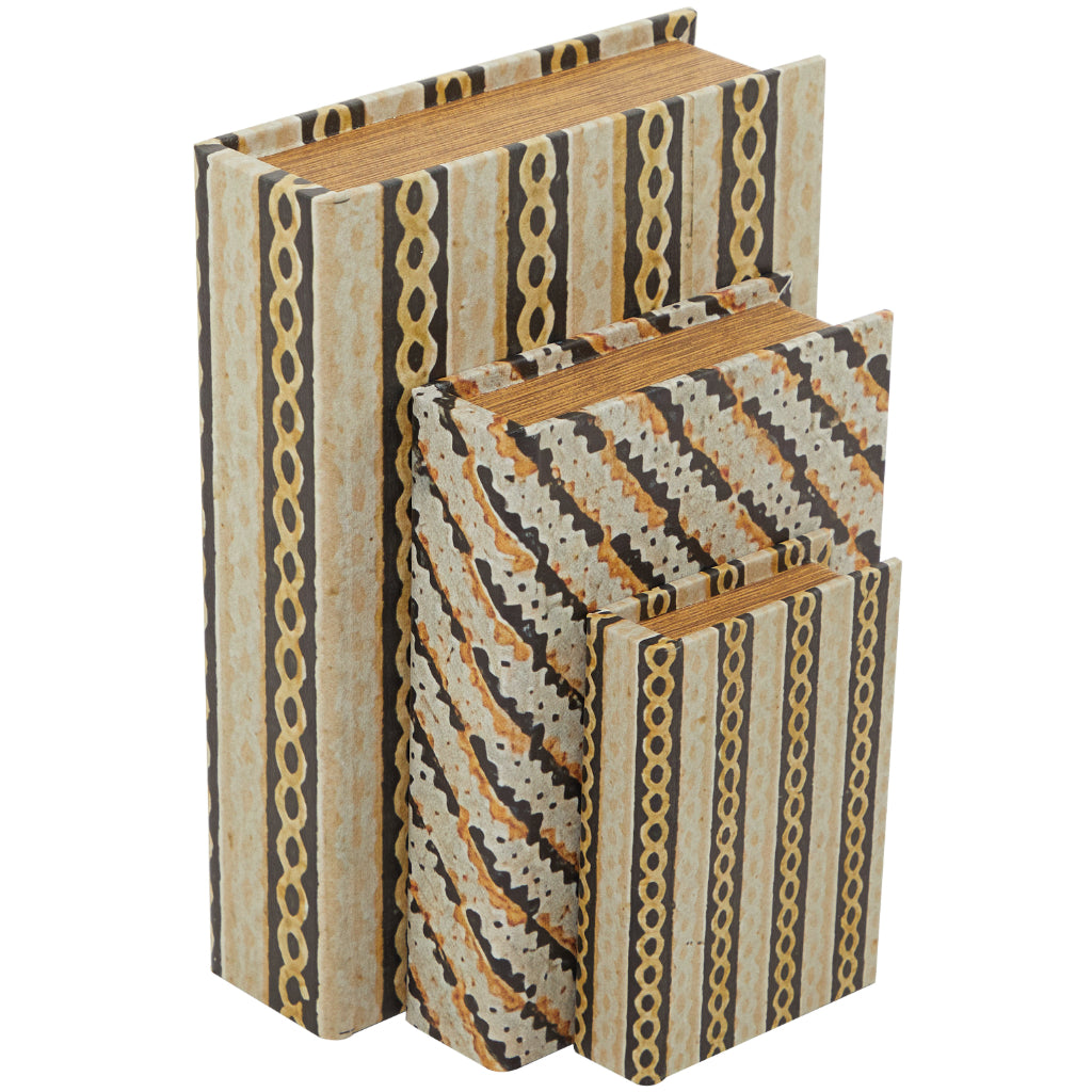 WD FX LTHR BOOK BOX S/3 12",9",6"H, TRADITIONAL, BOXES, FAUX, Wood, Brown