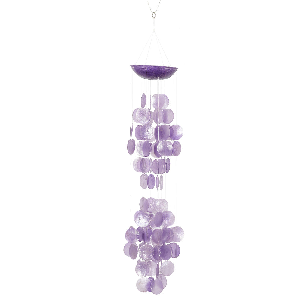 CAPIZ PURPLE WNDCHIME 5"W, 27"H, COASTAL, GARDEN, WINDCHIMES-CAPIZ, Oyster shells, Purple