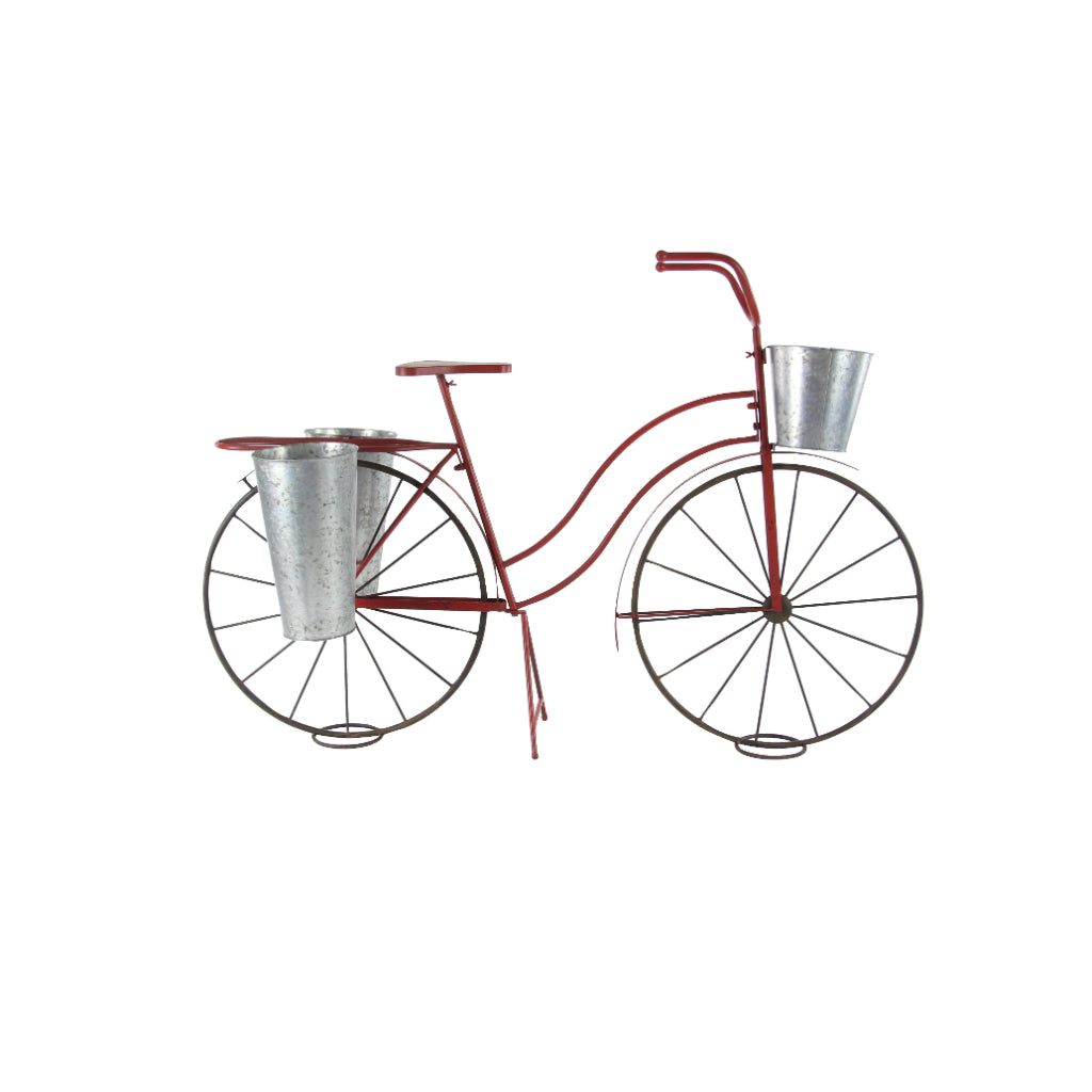 MTL BICYCLE PLANT STND 56"W, 38"H, VINTAGE, GARDEN, PLANT STANDS, Tin, Red