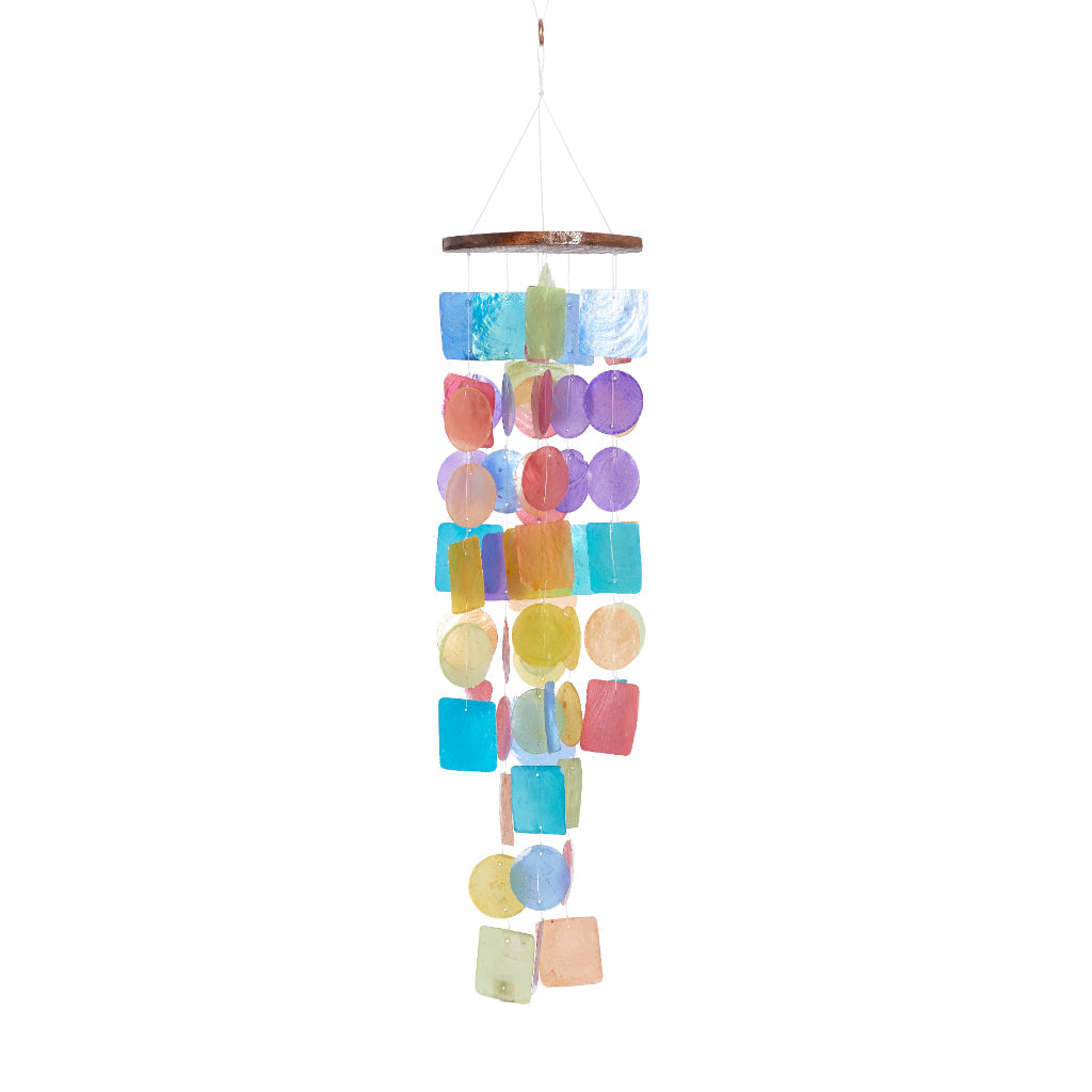 WD CAPIZ WIND CHIM 20"H, COASTAL, GARDEN, WINDCHIMES-CAPIZ, Capiz shell, Multi Colored