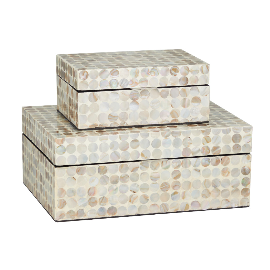 WD MOP INLAY BOX S/2 12", 8"W, COASTAL, BOXES, BOXES-MOTHER OF PEARL, MUSSEL SHELL, Cream
