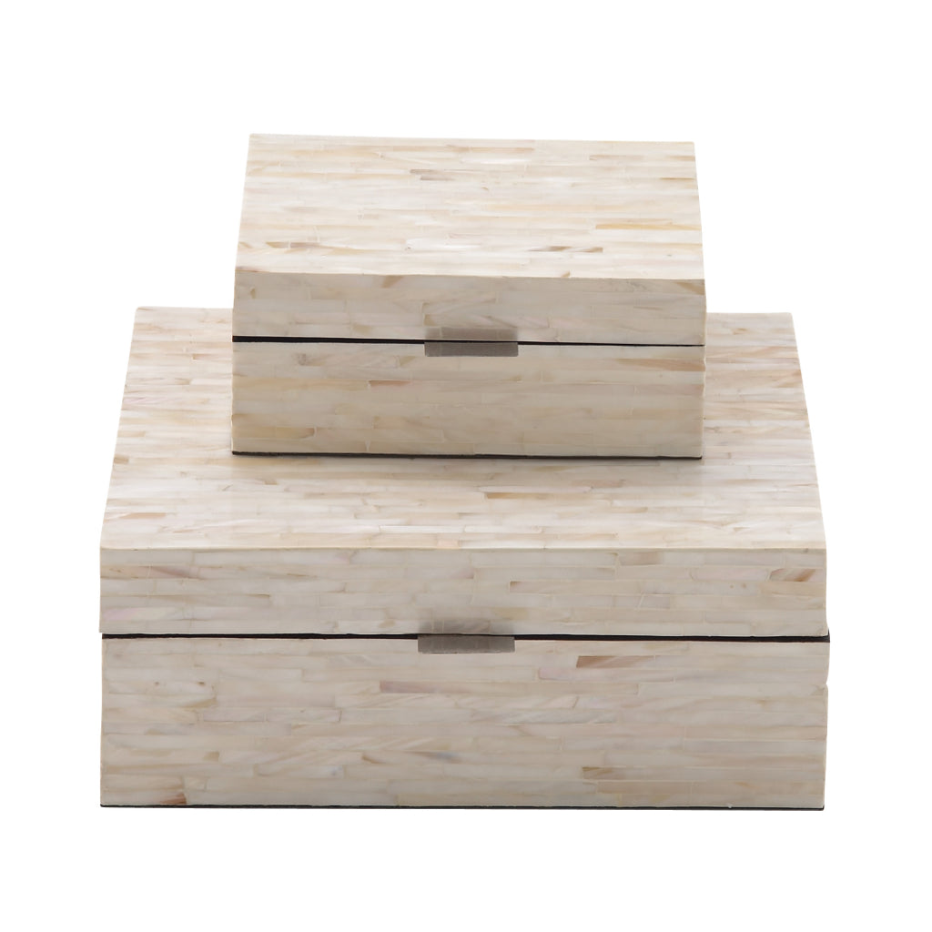WD MOP INLAY WHT BOX S/2 12", 8"W, COASTAL, BOXES, BOXES-MOTHER OF PEARL, MUSSEL SHELL, White