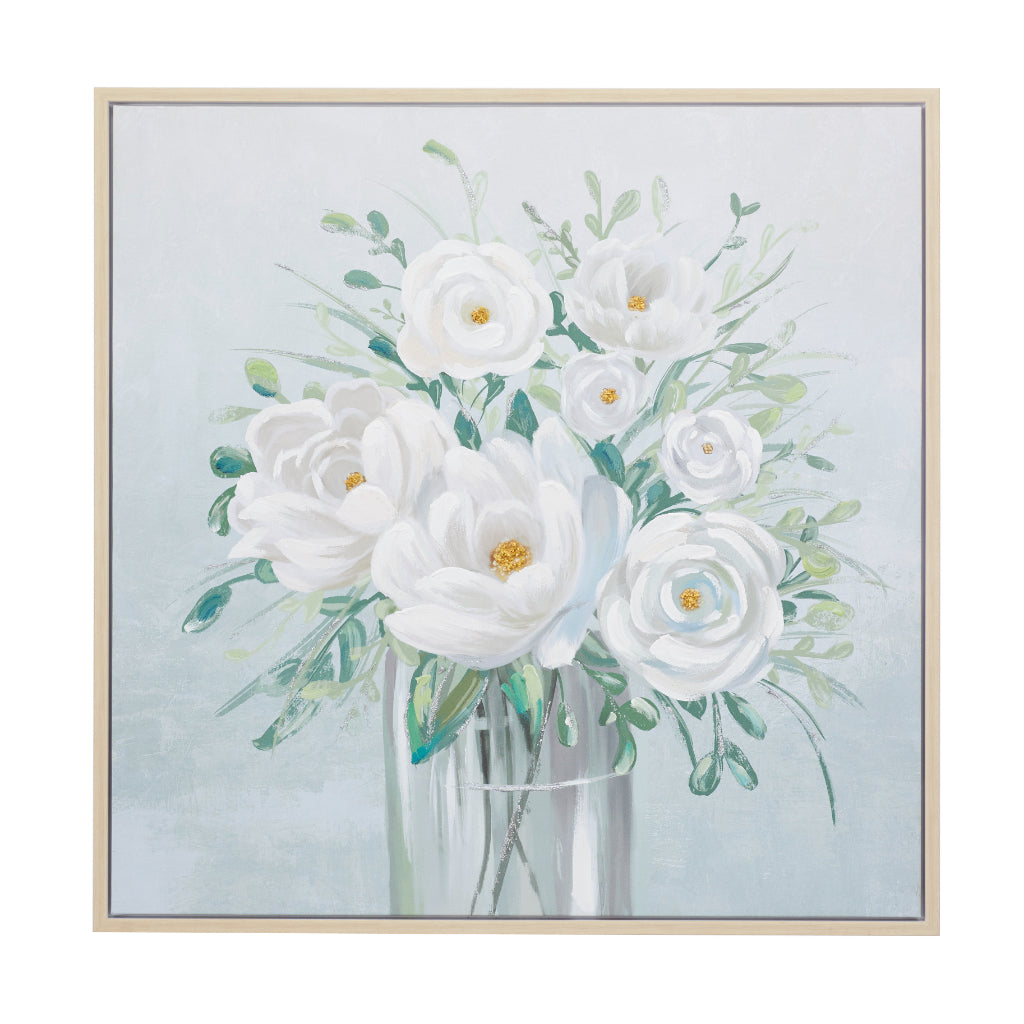 PS FRAMED WALL ART 40"W, 40"H, FRENCH COUNTRY, WALL ART, FLORAL & BOTANICAL, Polystone, White