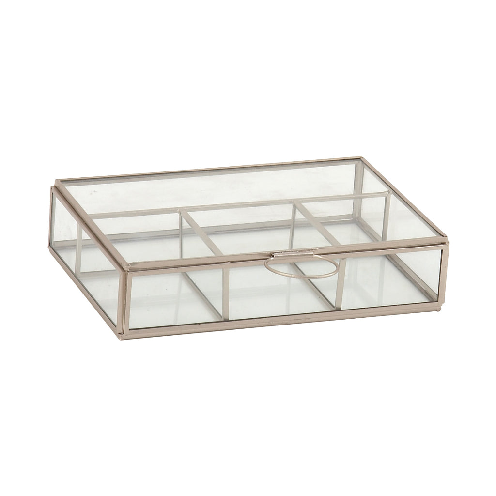 GLS JEWELRY BOX 9"W, 2"H, MODERN, HOME DECOR, JEWELERY BOXES, Glass, Silver