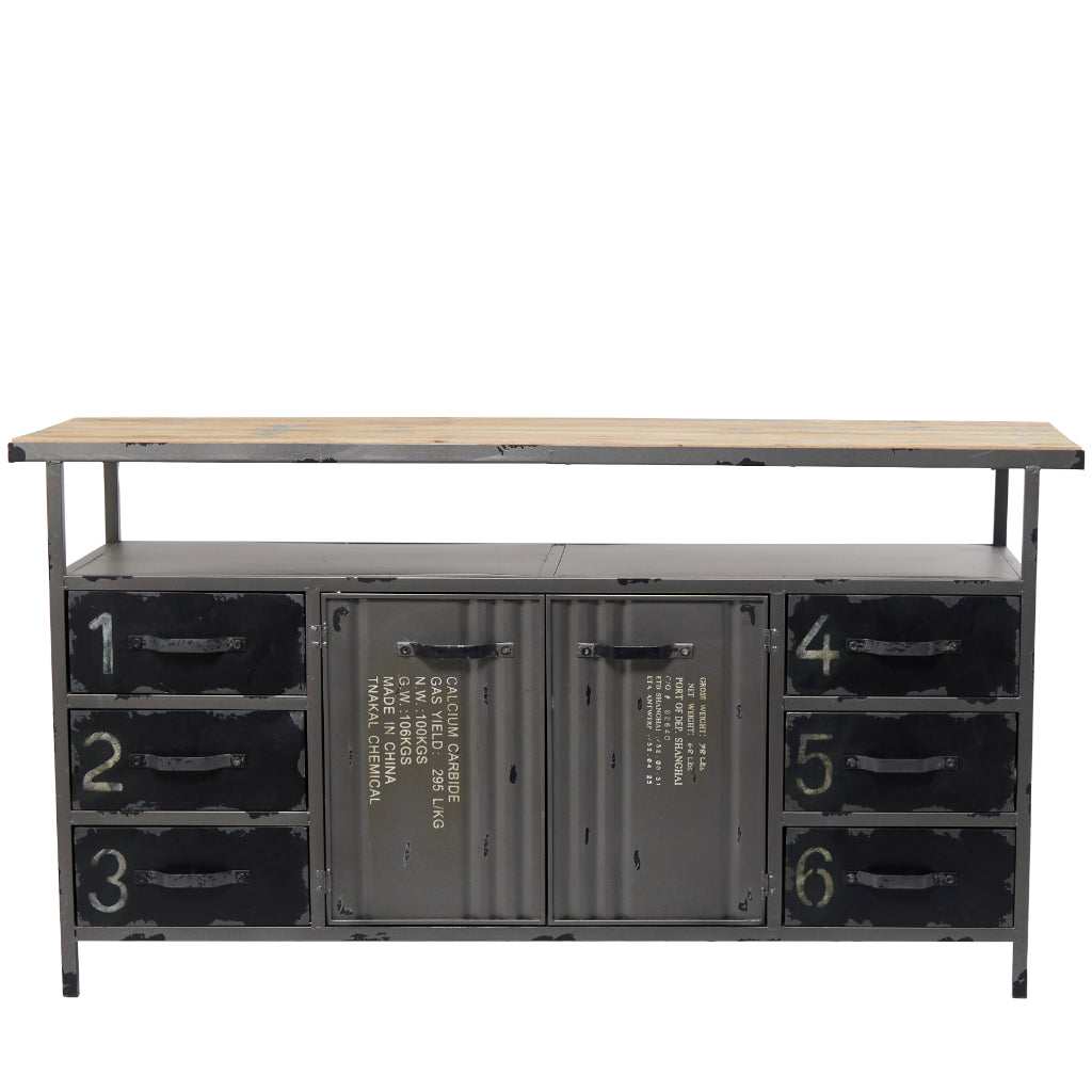 MTL WOOD BUFFET 56"W, 30"H, INDUSTRIAL, ACCENT FURNITURE, CABINETS, CHESTS & BUFFETS, Metal, Gray