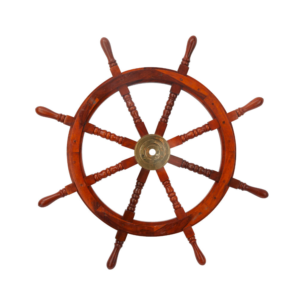 BRSS WD SHIP WHEEL 36"W, 36"H, NAUTICAL, WALL DECOR-WOOD, NAUTICAL & BEACH, Wood, Red