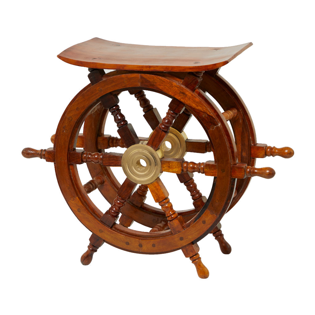 BRSS WD ACCNT TBL 24"W, 20"H, NAUTICAL, ACCENT FURNITURE, ACCENT TABLES, Brass, Brown