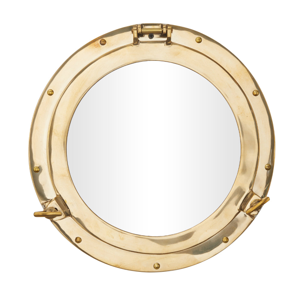 BRSS WALL MIRROR 15"D, NAUTICAL, WALL MIRRORS, MIRRORS-ROUND, Brass, Gold