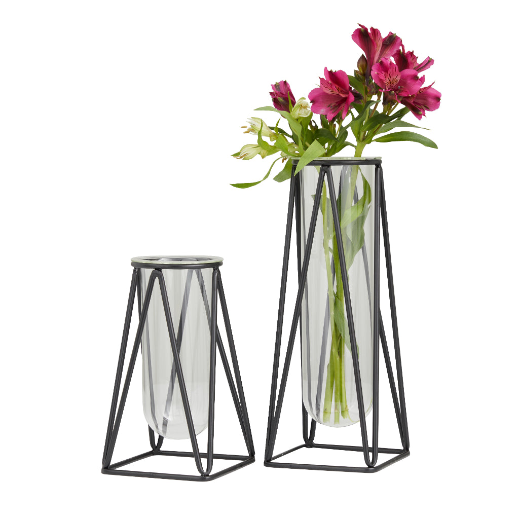 MTL VASE S/2 13", 9"H, MODERN, VASES, VASES-GLASS, Iron, Black