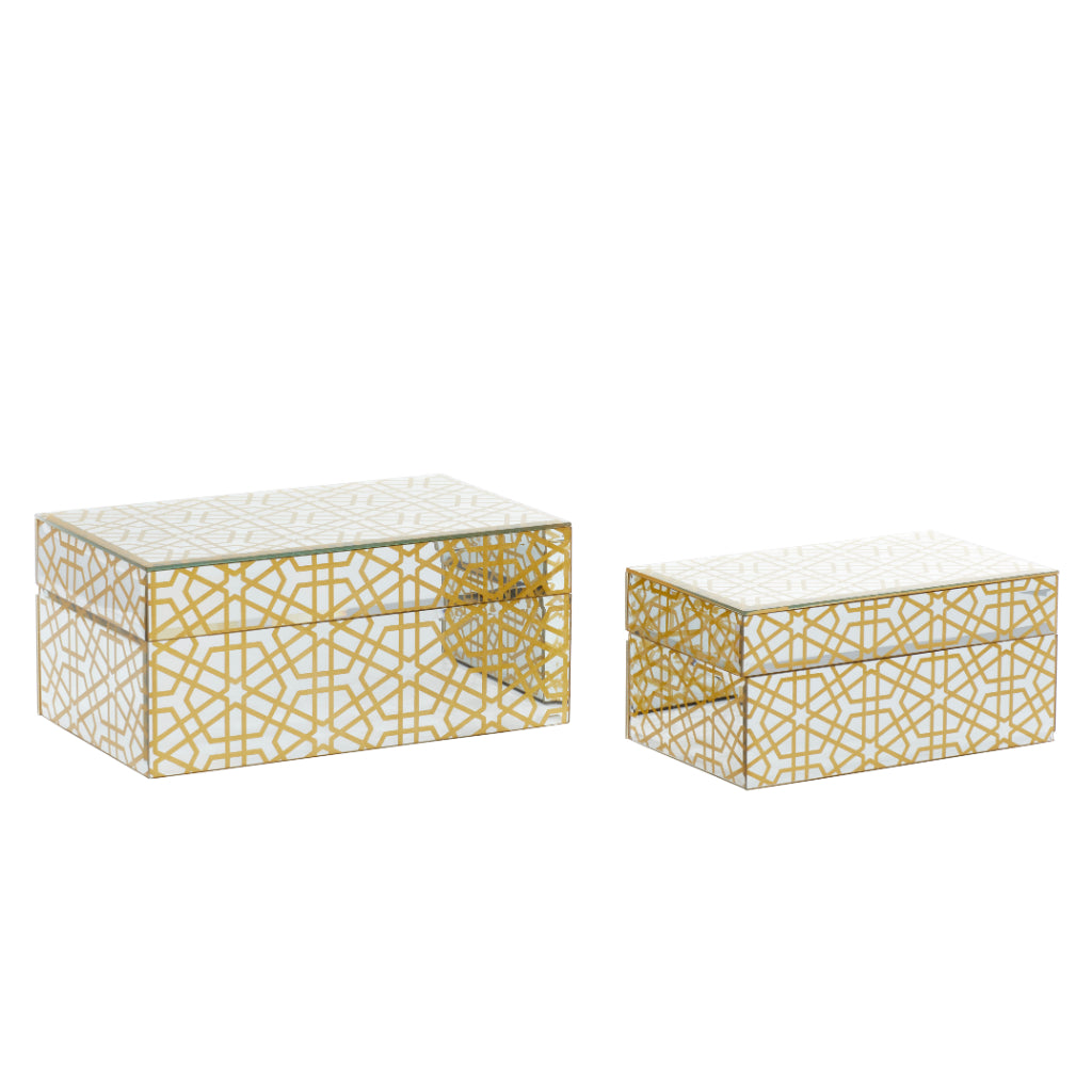 =GLS WD BOX S/2 11", 9"W, GLAM, HOME DECOR, JEWELERY BOXES, MDF, Gold