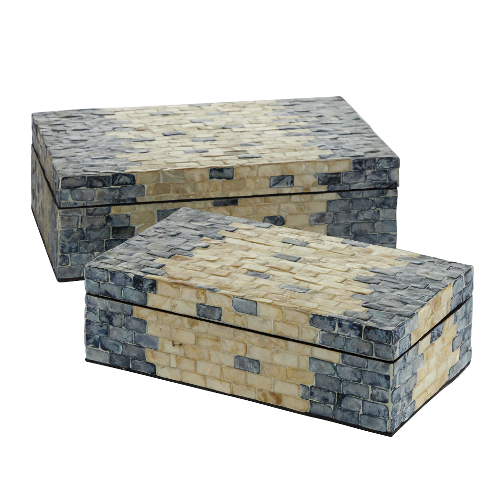 MOP WD BOX OZ S/2 14", 12"W, COASTAL, BOXES, BOXES-MOTHER OF PEARL, Capiz Shell, Blue
