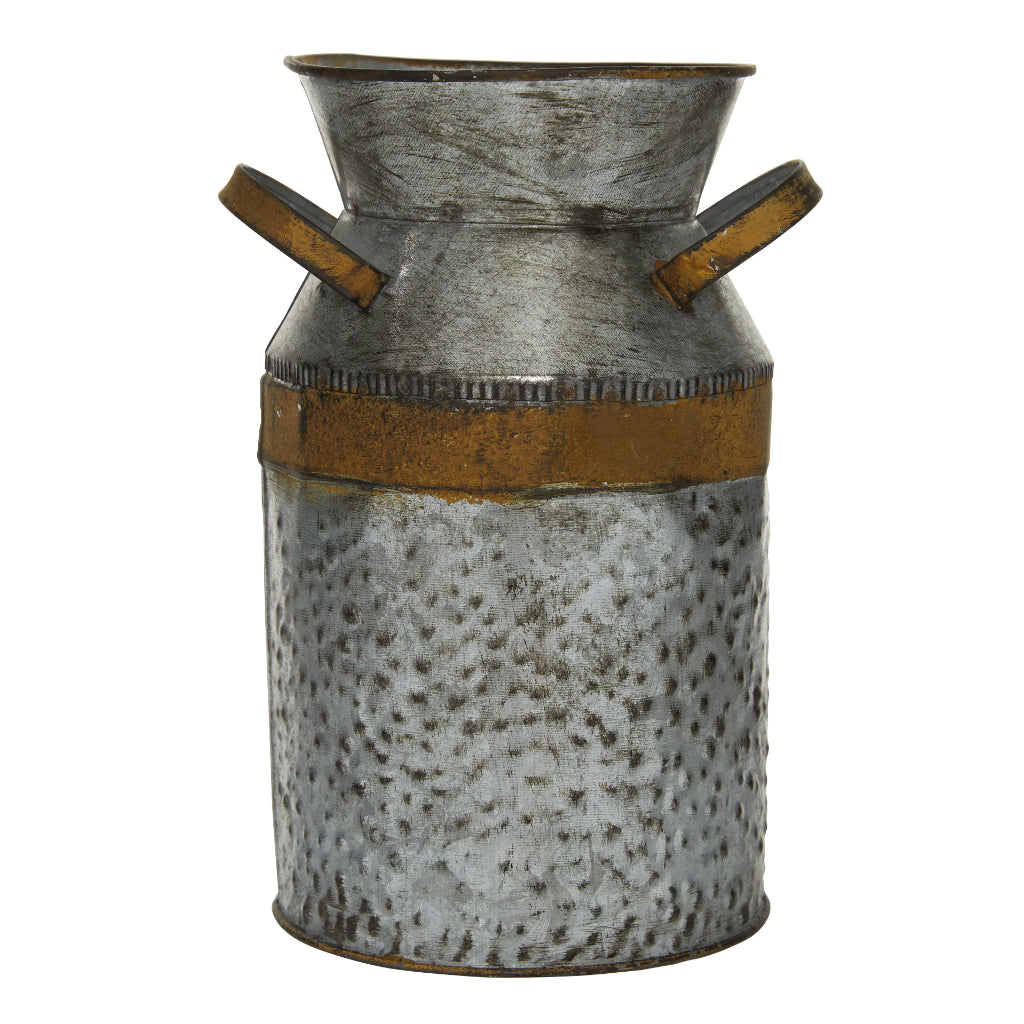 MTL GALVANIZED VASE 7"W, 9"H, FARMHOUSE, VASES, VASES-METAL, IRON, Gray
