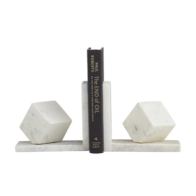 =BOOKEND CUBE ON L- WHITE, MODERN, HOME DECOR, BOOKENDS, Marble, White