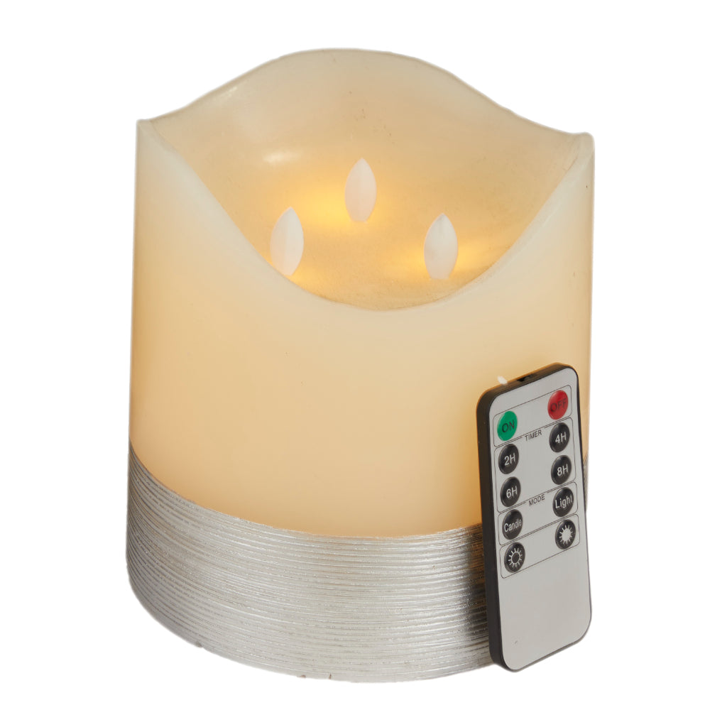 WAX FLAMELESS CANDLE 6"W, 6"H, TRADITIONAL, CANDLE HOLDERS, LED CANDLES, Wax, Silver