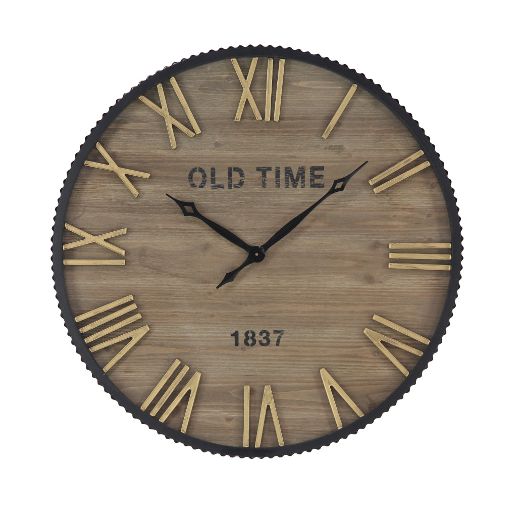 WD MTL WALL CLOCK 36"D, FARMHOUSE, WALL CLOCKS, CLOCKS-EXTRA LARVE(24"+), MDF, Brown