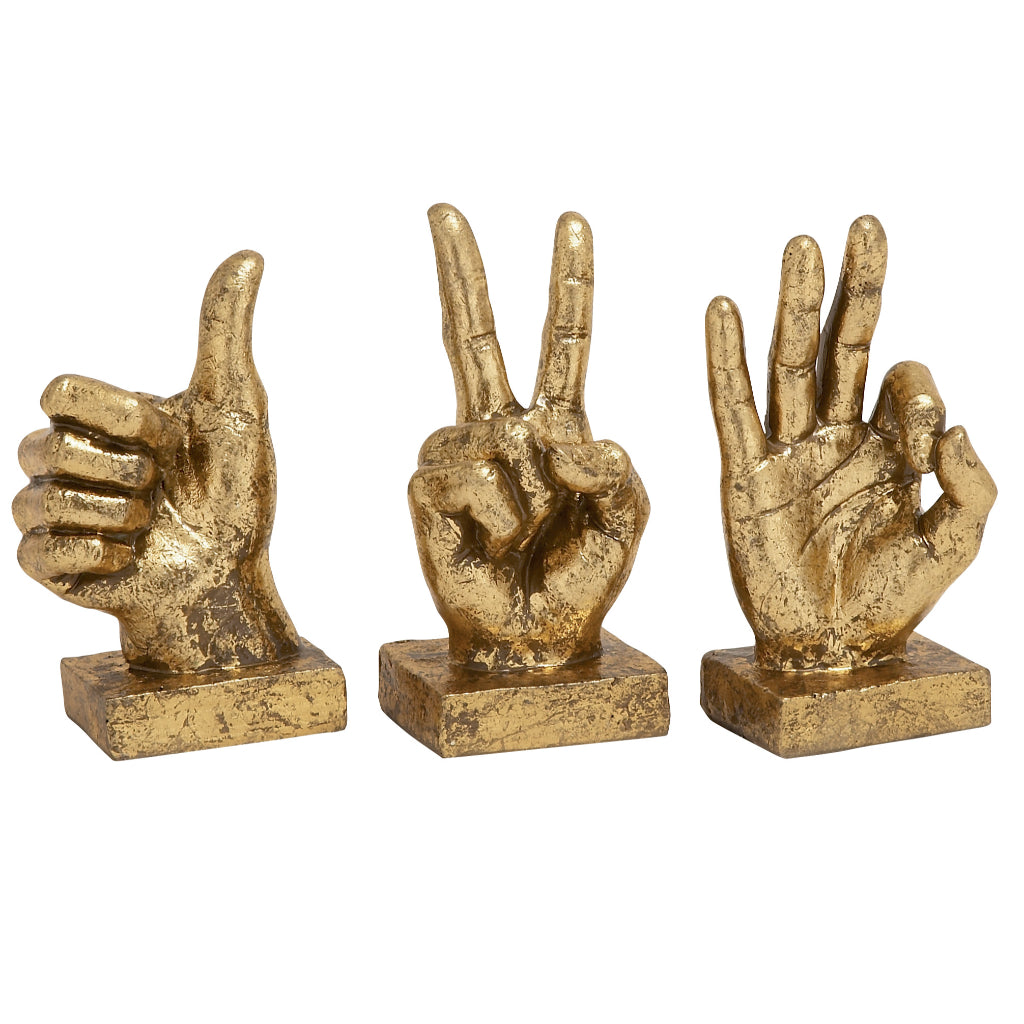 =PS HAND SIGNS S/3 7", 7", 6"H, TRADITIONAL, SCULPTURES, ABSTRACT & GEOMETRIC, polystone, Gold
