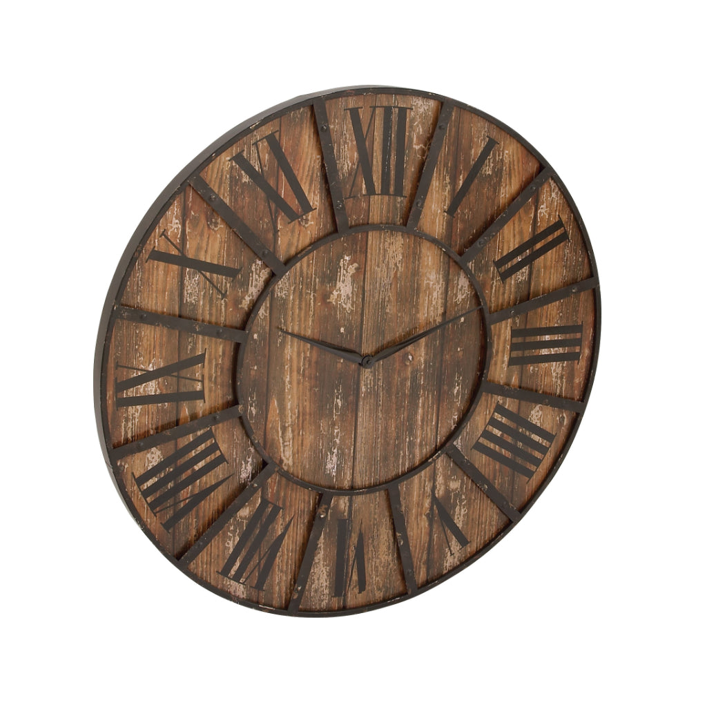 MTL WD CLOCK 36"D, FARMHOUSE, WALL CLOCKS, CLOCKS-EXTRA LARVE(24"+), MDF, Brown
