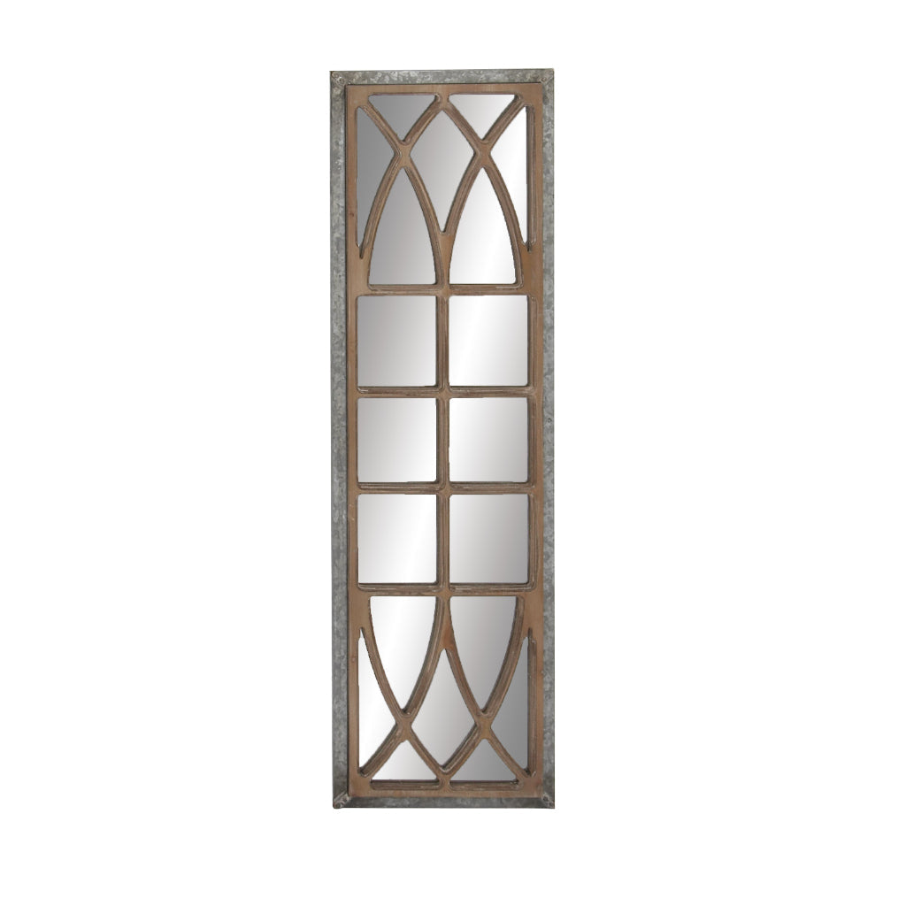 MTL WD MIRROR 15"W, 52"H, FARMHOUSE, WALL MIRRORS, MIRRORS-RECTANGLE, Chinese Red Pine, Brown