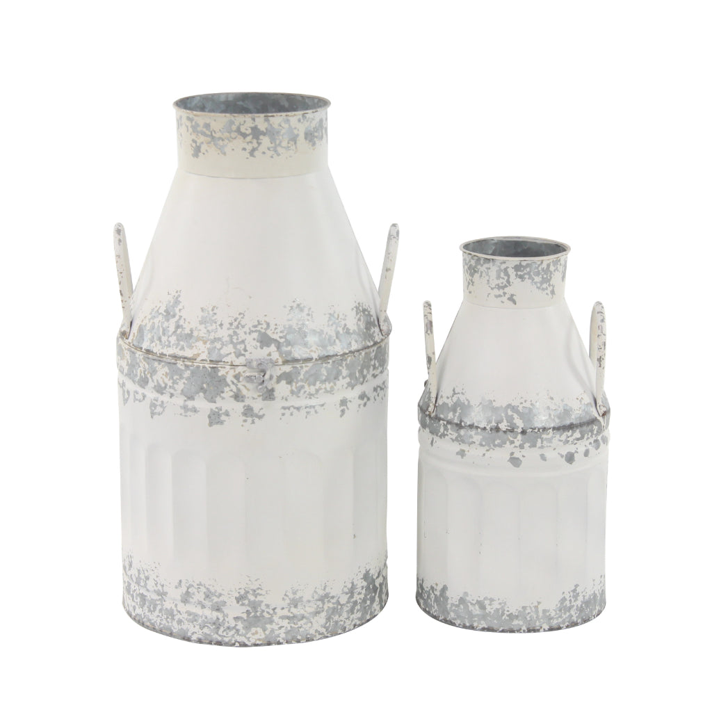 MTL WHT VASE S/2 11"W, 20"H, FARMHOUSE, VASES, VASES-METAL, Iron, White