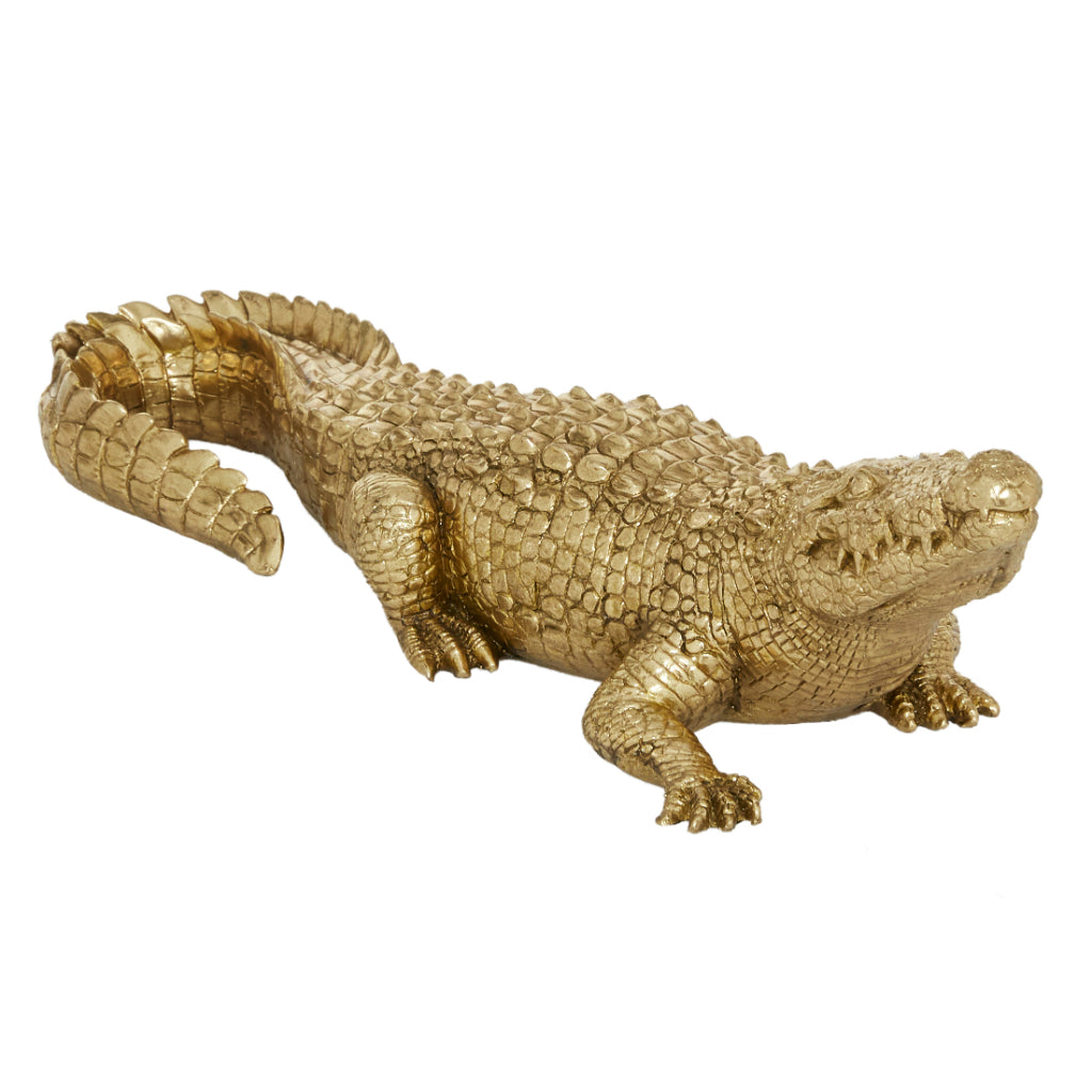PS CROCODILE 16"W, 4"H, TRADITIONAL, SCULPTURES, SAFARI ANIMALS, Polystone, Gold