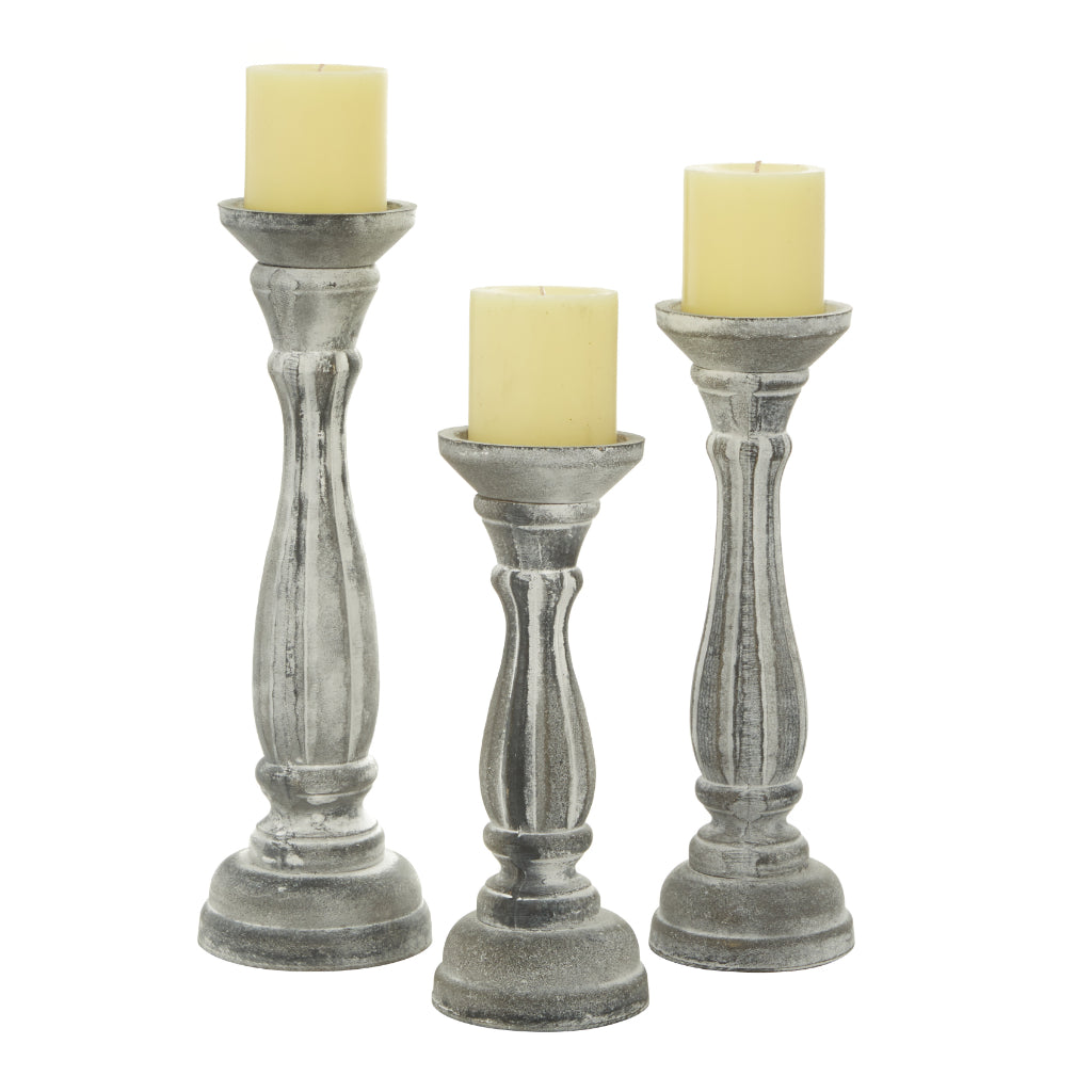 WD CNDL HLDR S/3 15", 13", 11"H, TRADITIONAL, CANDLE HOLDERS, CANDLE HOLDERS, Mdf, White