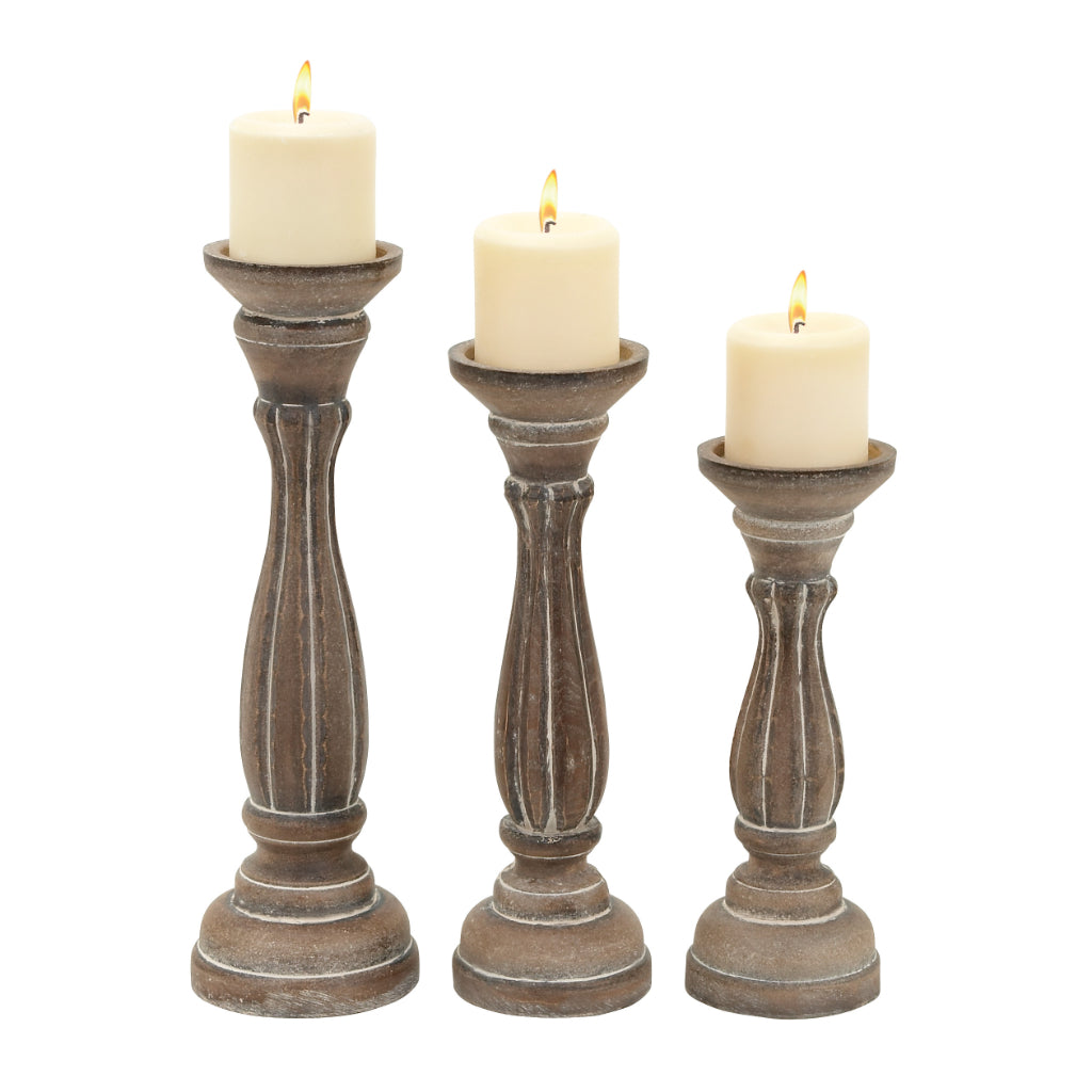 WD CNDL HLDR S/3 15", 13", 11"H, TRADITIONAL, CANDLE HOLDERS, CANDLE HOLDERS, Mdf, Brown