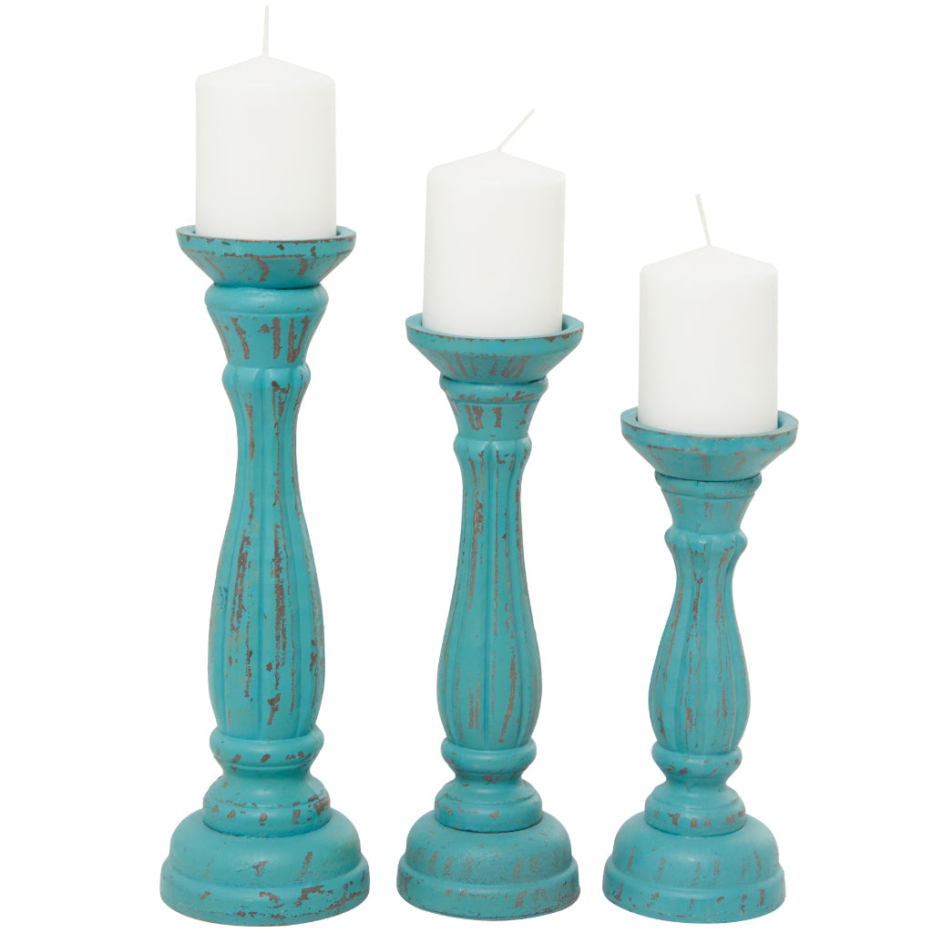 WD CNDL HLDR S/3 15", 13", 11"H, TRADITIONAL, CANDLE HOLDERS, CANDLE HOLDERS, MDF, Blue