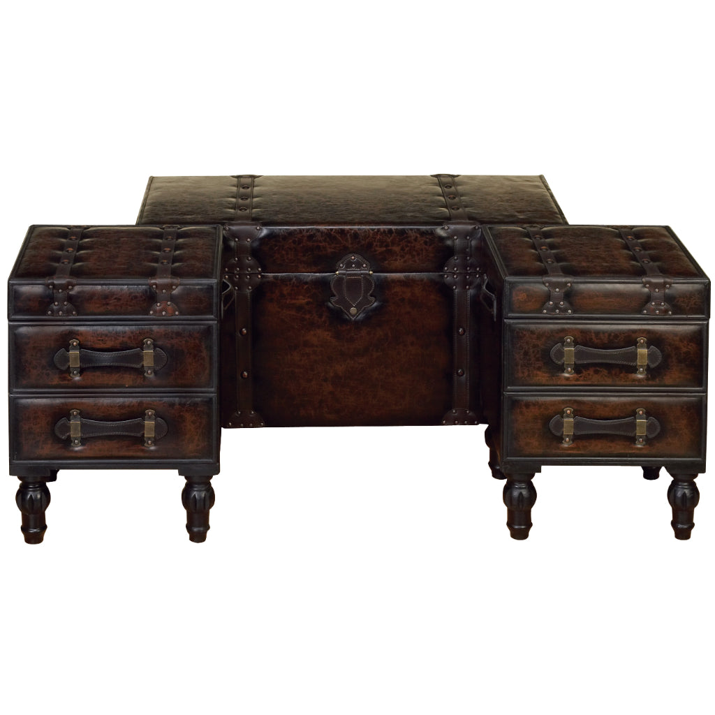 WD FX LTHR TRUNK S/3 37", 16", 16"W, TRADITIONAL, UPHOLSTERY, BENCHES & STOOLS, Wood, Brown