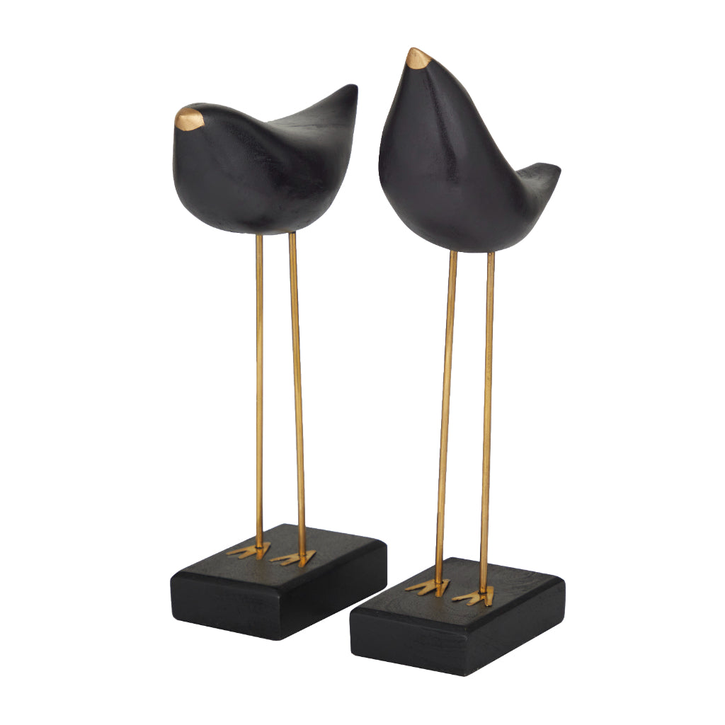 BRS WD SCULPTURE S/2 13", 11"H, TRADITIONAL, SCULPTURES, ANIMALS, Wood, Black