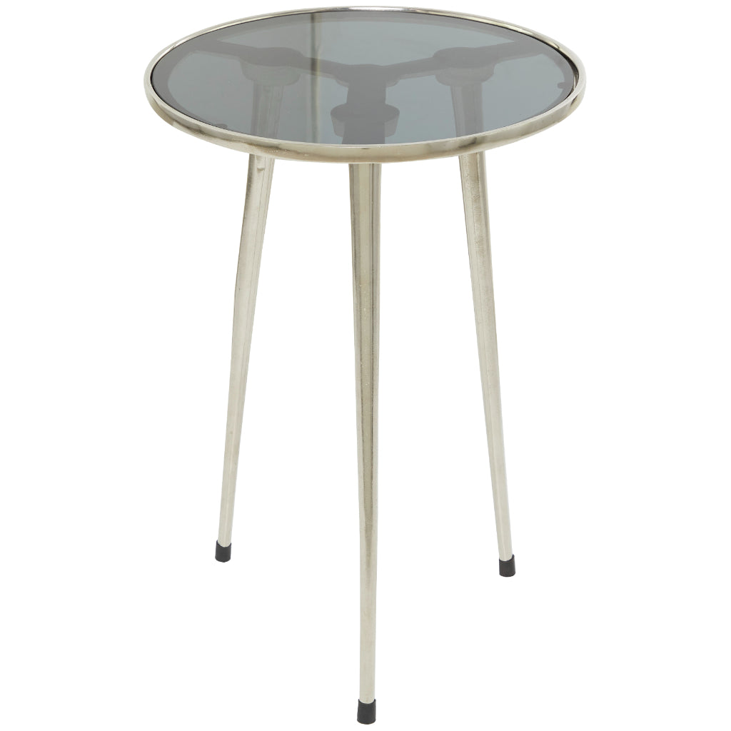 ALUM  GLS ACCENT TABLE SLV 15"W, 22"H, CONTEMPORARY, ACCENT FURNITURE, ACCENT TABLES, Aluminum, Silver